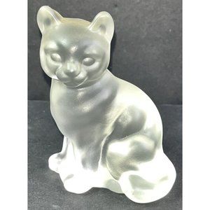 Fenton Crystal Frosted Satin Glass Cat Figurine 4" Art Glass W/ Sticker GIFT
